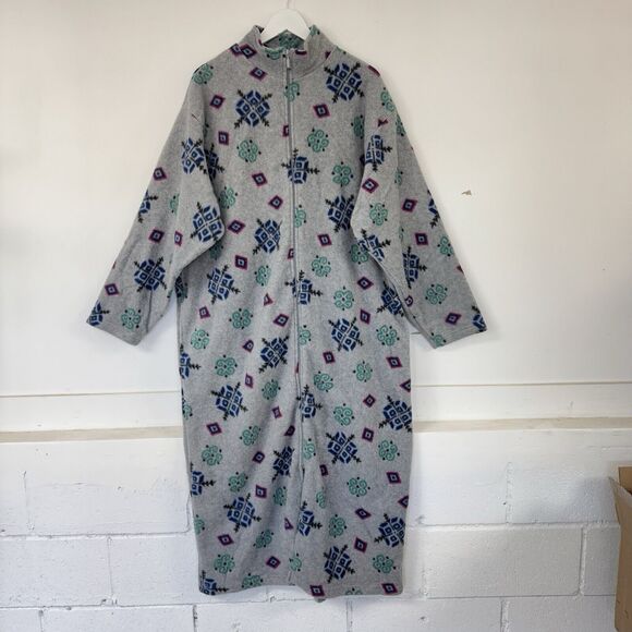 ERIKA TAYLOR COUNTRY Robe Gray Fleece Plush Long Sleeve Zip Front Pockets XL EUC - Picture 2 of 9